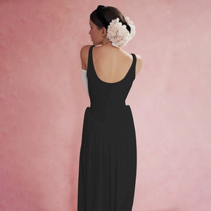 Sexy backless black long dress with high slit and elegant U-shape cut for women