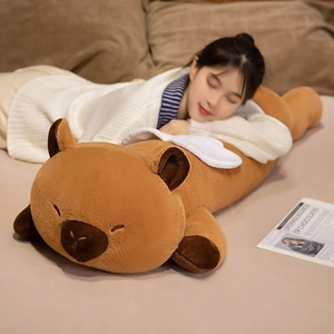 Cute soft capybara plush pillow with angel wings for home decor and kids' comfort