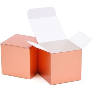Rose gold square paper boxes for candy and jewelry packaging in two different states