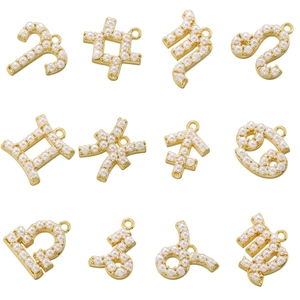 Zodiac Sign Constellation Pendant Charm Copper With White Artificial Pearl For DIY Jewelry Making Accessories