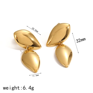 Polished 18k gold plated geometric teardrop earrings for women shown with dimensions