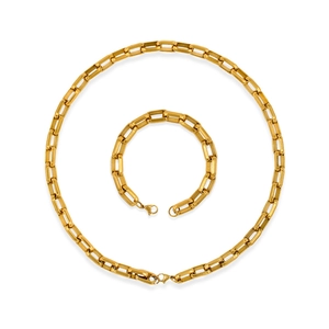 Minimalist gold stainless steel rectangle link chain necklace and bracelet jewelry set