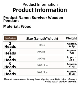 Detailed size chart showing dimensions and weight for wooden snowman family pendants