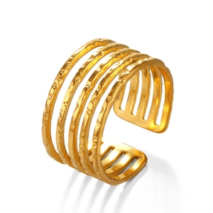 Adjustable 18K gold plated 5-layer stacked minimalist ring with hammered finish for women