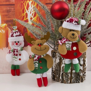 Set de 3 muñecos navideños de peluche con muñeco de nieve, reno y oso decorativos