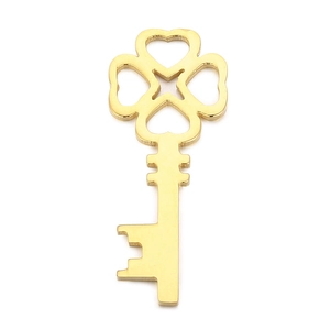 Golden stainless steel heart-shaped key pendant with a hollow clover design