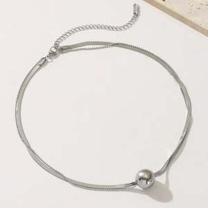 Minimalist double-layered silver titanium necklace with polished ball pendant