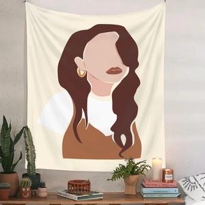 Wandteppich mit abstraktem Frauenporträt im Boho-Stil für gemütliche Zimmerdekoration