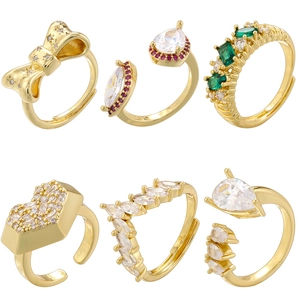 Verstellbarer Offener Ring Damen Messing Zirkonia Herz Schleife Marquise Smaragdschliff Geometrischer Modeschmuck