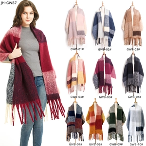 Winter oversized plaid scarf with tassels in various colorful grid patterns