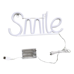 Enseigne néon LED Smile avec double alimentation par USB et boîtier à piles inclus
