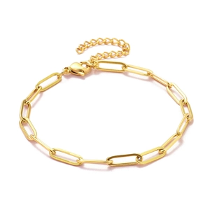 Minimalist 18K gold plated stainless steel paperclip chain bracelet for women with lobster clasp