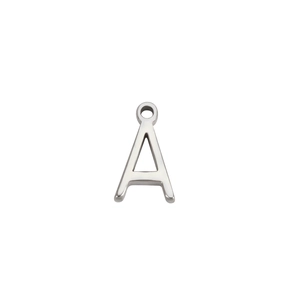 Polished silver stainless steel letter A pendant with round hanging loop for DIY jewelry