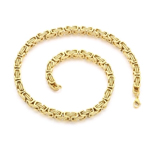 Men's hip hop gold Byzantine chain necklace made of durable stainless steel spiral links