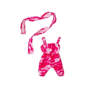 Pink and white camouflage doll romper and matching headband set for 12-inch baby dolls