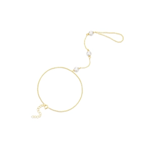 Elegant gold slave bracelet with white pearls and delicate chain for women