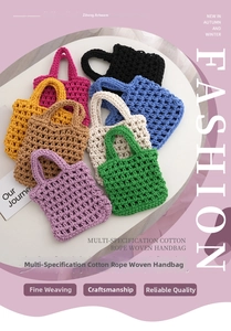 Detail der Gitterwebstruktur der bunten handgehäkelten Baumwollseil-Handtaschen