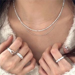 S925 sterling silver layered stone necklace and minimalist rings set for women