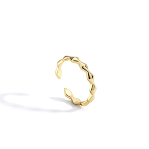 Minimalist geometric gold-plated open ring with faceted diamond-cut texture for women