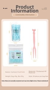 Detailed size specifications for disposable plastic fruit forks in boxes and bags