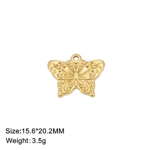 Golden butterfly stainless steel pendant detail with size 15.6x20.2mm and weight 3.5g