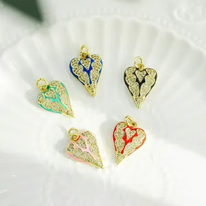 18K gold plated heart pendants with zircon pave and colorful enamel drip oil finish