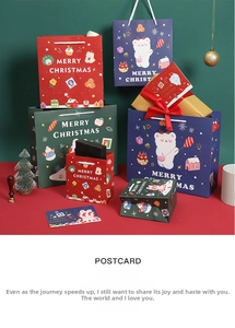 Detail of Christmas gift bags and boxes with festive bear and snowman patterns