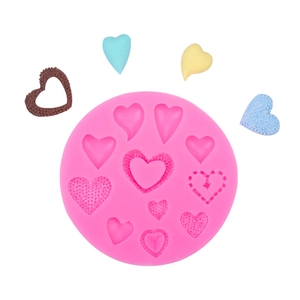 Pink silicone heart mold for DIY fondant and chocolate baking with multi-sized patterns
