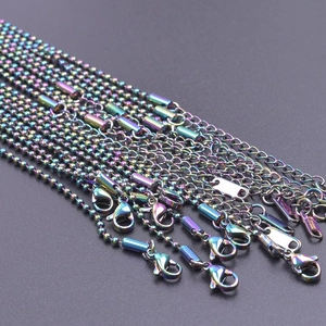 Detail of 2mm rainbow bead chains with lobster clasp and steel tag for jewelry making