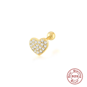 Elegant S925 sterling silver gold heart stud earrings with sparkling pavé cubic zirconia