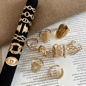 Stainless Steel Rings For Women Gold Color Hollow Heart Geometric Open Adjustable Minimalist Finger Jewelry Chic