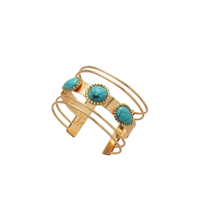 Ethnic gold multi-layer acrylic cuff bracelet with turquoise stones for women