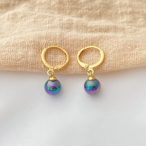 Elegant 18K gold-plated hoop earrings featuring colorful iridescent shell pearls
