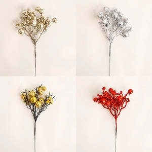 Glitter Christmas berry picks in gold, silver, red and black finishes for holiday decor