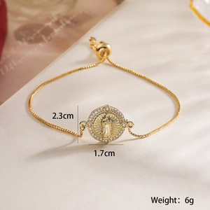 18K gold plated copper bracelet with Virgin Mary medallion and cubic zirconia stones