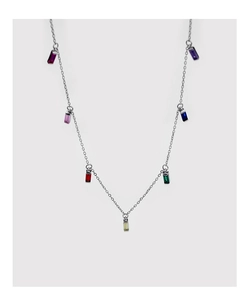Close-up of 925 silver choker featuring colorful rectangular zircon pendant charms