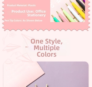 Detail of colorful retractable ballpoint pens with plastic body for office and school