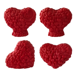 Red 3D heart-shaped silicone mold for DIY candles with textured Love pattern