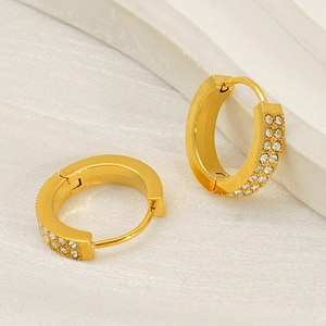 Elegant gold-plated hoop earrings with double-row micro-pave crystals for women