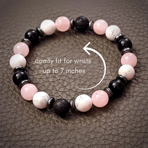 Bracciale yoga in pietre naturali lavica e turchese bianco per donna polsi fino a 7 pollici