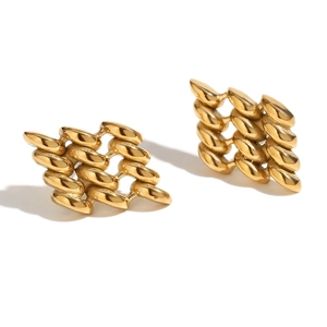 Minimalist 18K gold plated stainless steel stud earrings with geometric chain texture