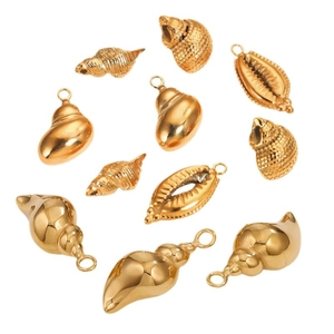 3D golden stainless steel sea shell and conch pendants for DIY jewelry making