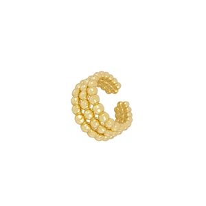Detailaufnahme der dreilagigen goldenen Earcuff-Manschette aus Silber mit Perlenverzierung