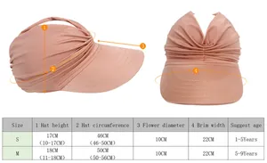 Size chart for kids sun hat showing height and circumference details for ages 1 to 9