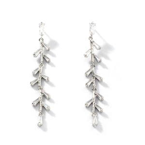 Elegant silver tassel earrings with vine leaves and sparkling cubic zirconia stones