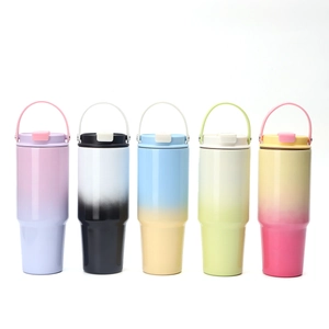 30oz stainless steel insulated tumblers with lids and handles in five gradient colors
