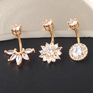 Three-piece rose gold belly button ring set with clear cubic zirconia stones