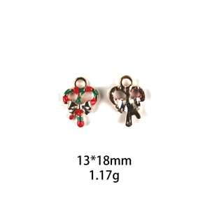 Detailed macro view of 13x18mm Christmas candy cane metal charm with red green enamel