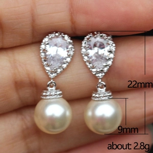 Eleganti orecchini pendenti con perle e zirconi a goccia per donna, 22mm