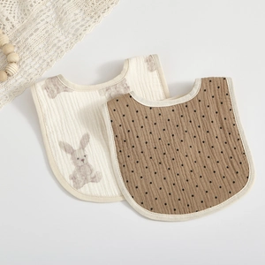 U-shaped 6-layer cotton gauze baby bibs with rabbit print and polka dot patterns